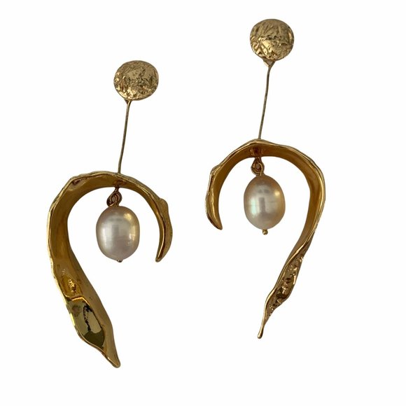 Zara Gold Pearl Textured Long Dangle - Picture 1 of 8